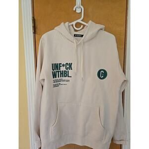 No Squares UNF*CKWTHBL Men's Beige Graphic Print Pullover Hoodie Size S
